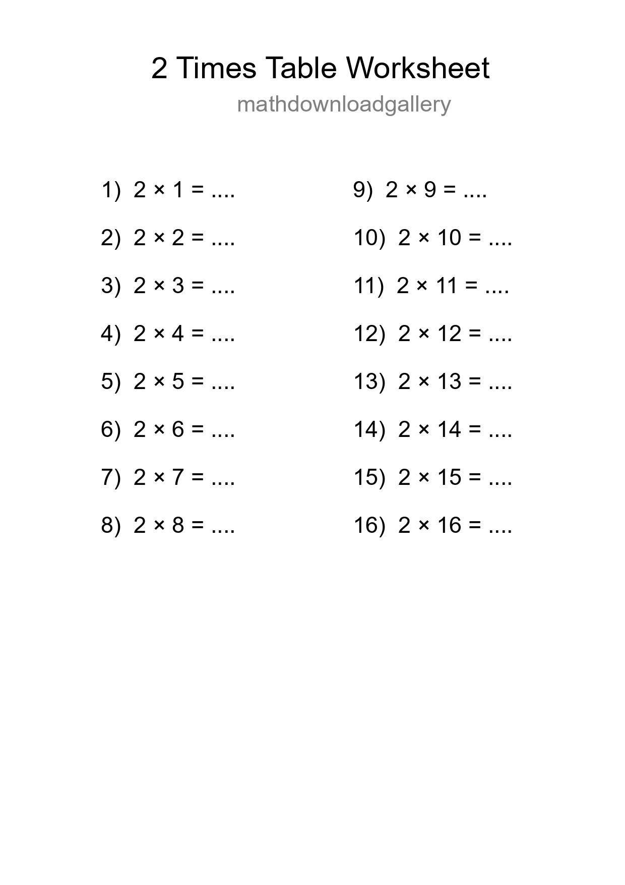 2 Times Table Worksheet For Grade 2 With Answers - Part 141