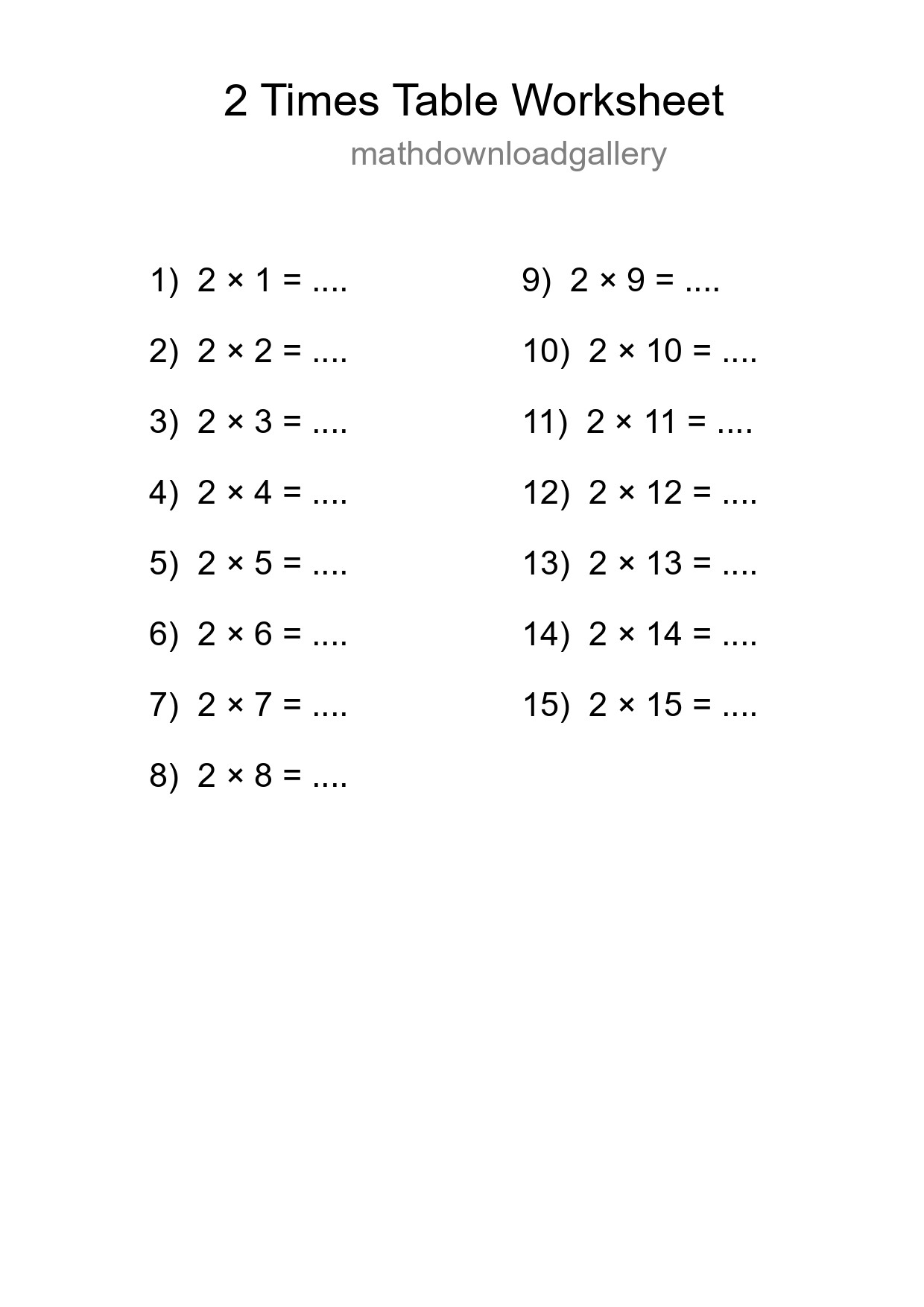 2 Times Table Worksheet For Grade 2 With Answers - Part 174