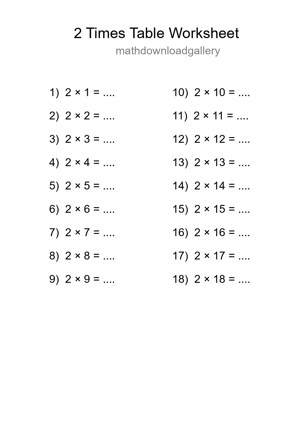 2 Times Table Worksheet For Grade 2 With Answers - Part 251