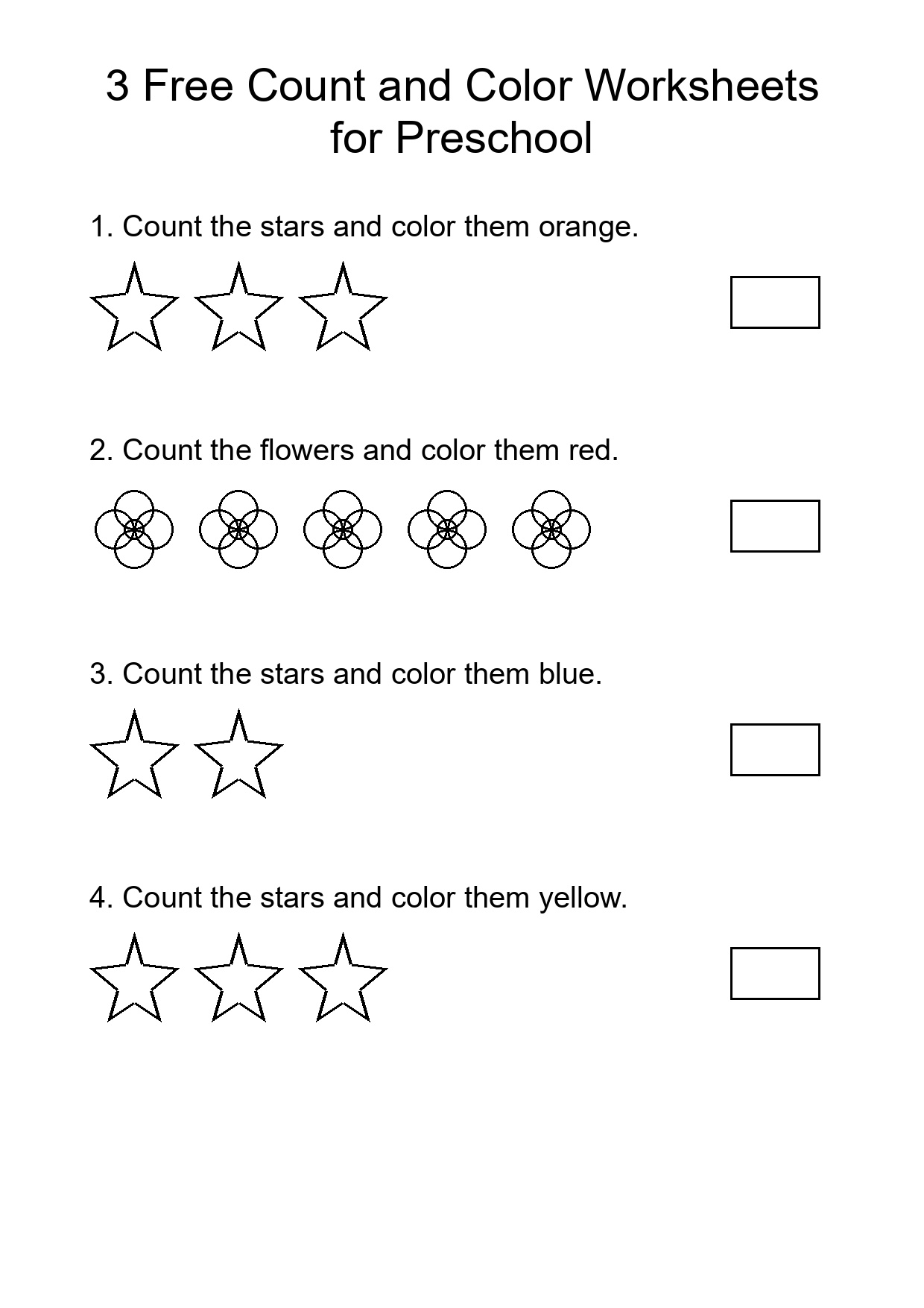 3 Free Count and Color Worksheets for Preschool