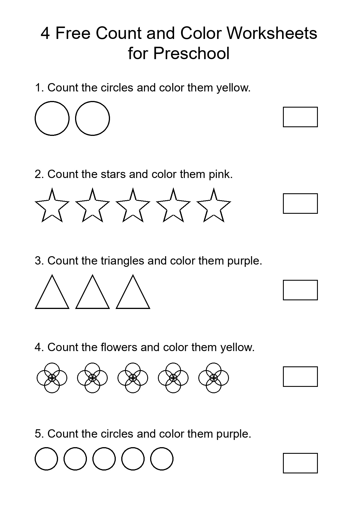 4 Free Count and Color Worksheets for Preschool