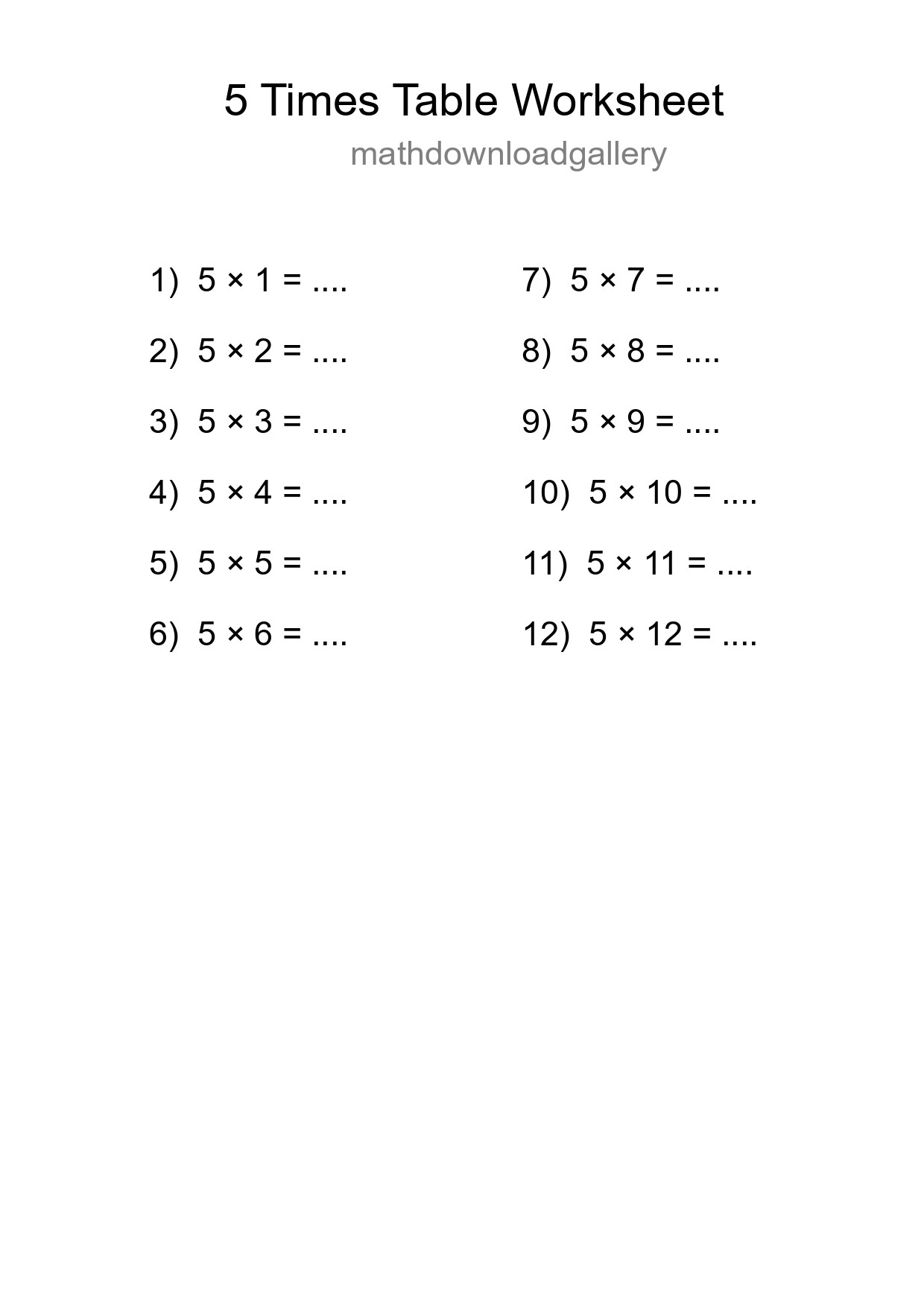 5 Times Table Worksheet For Grade 2 - Part 64