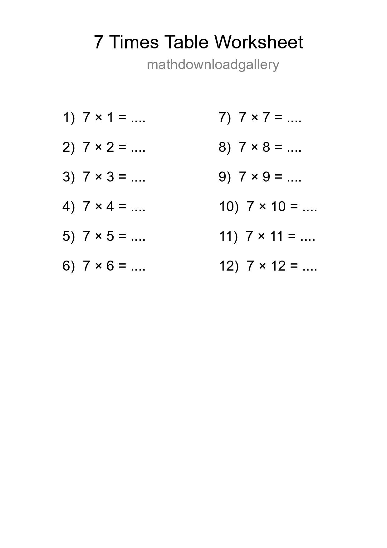 7 Times Table Worksheet For Grade 3 - Part 86