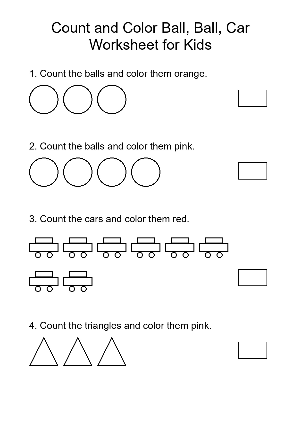 Count and Color Ball, Ball, Car Worksheet for Kids