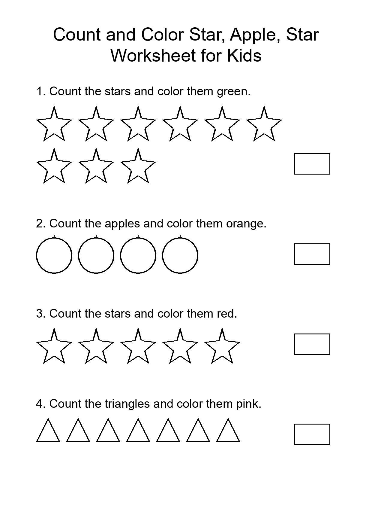 Count and Color Star, Apple, Star Worksheet for Kids