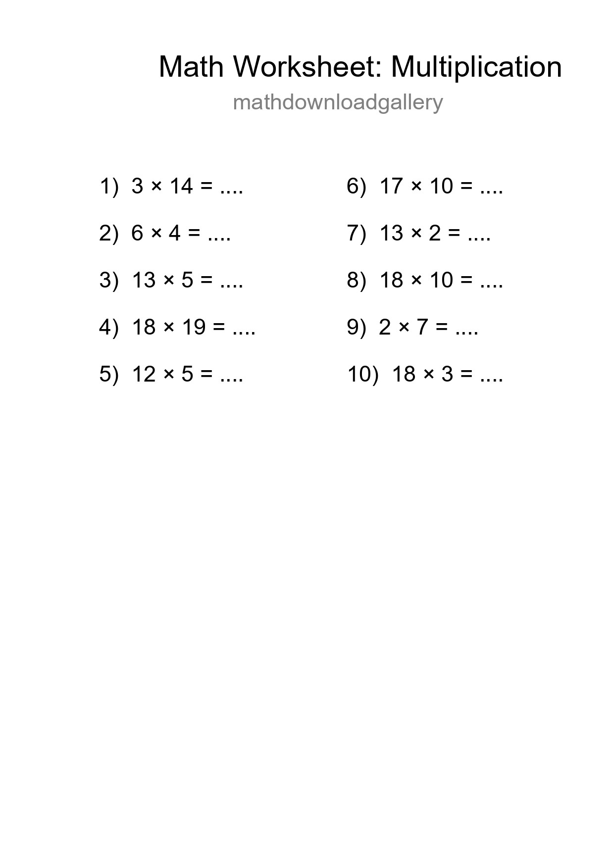 Free 10 Multiplication Math Worksheet For Grade 2 - Part 172