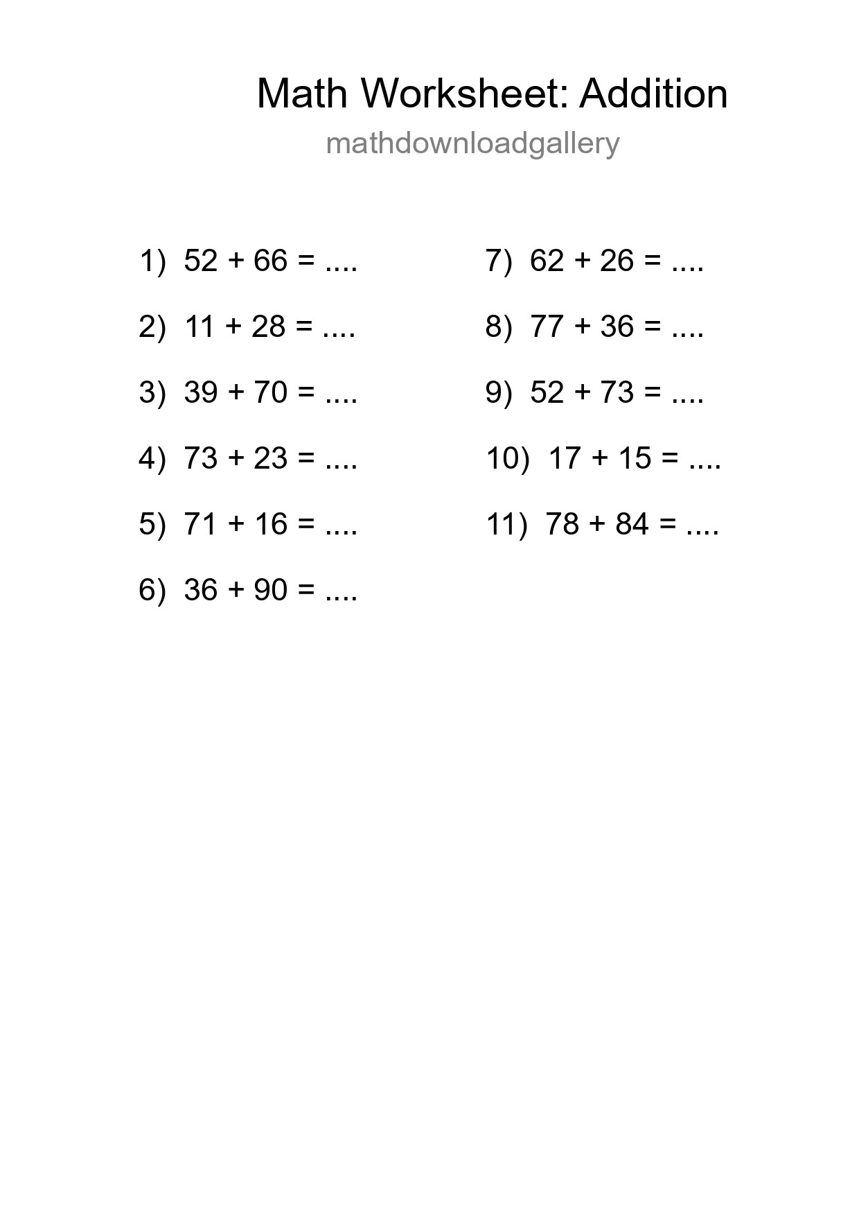 Free 11 Addition Math Worksheet For Grade 3 With Answers - Part 144