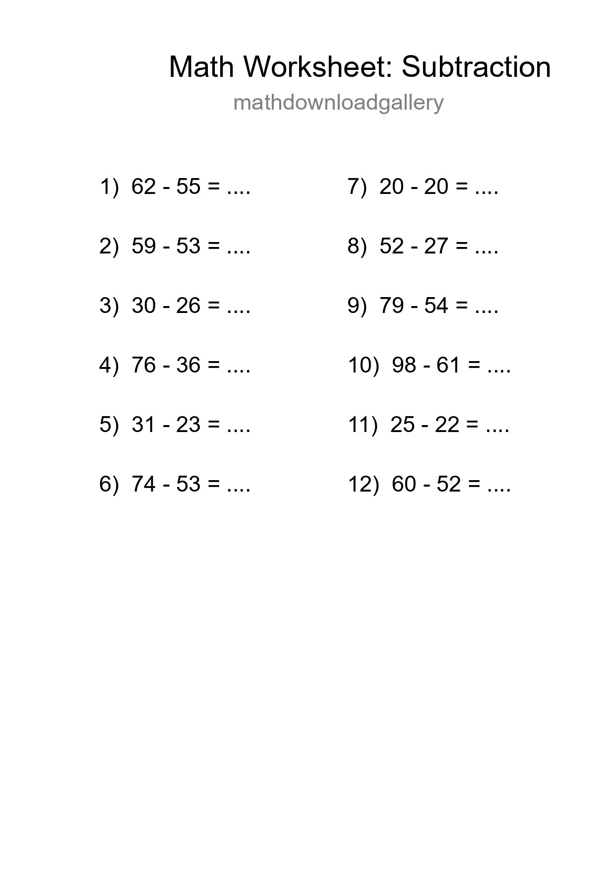 Free 12 Subtraction Math Worksheet For Grade 3 - Part 283