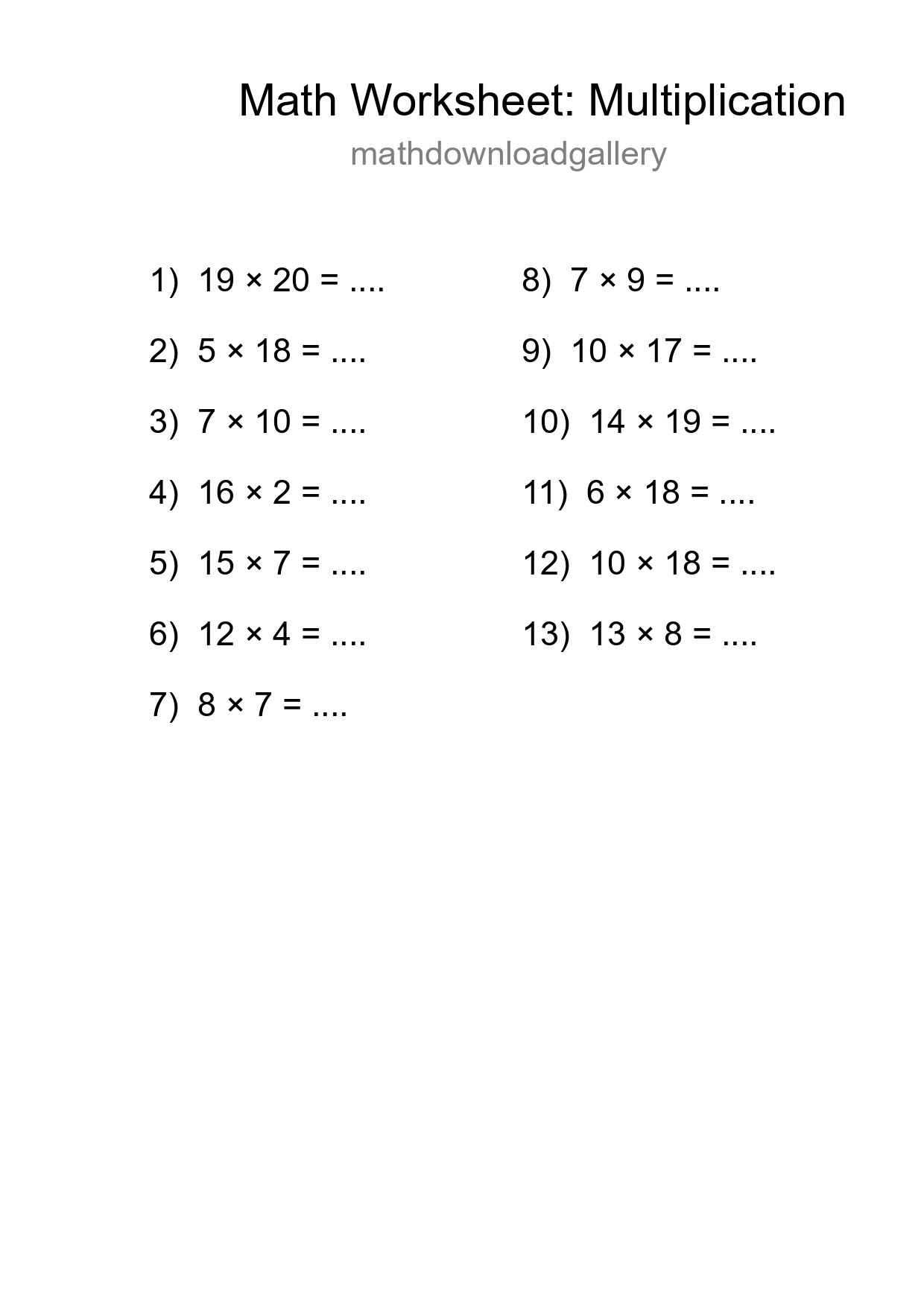 Free 13 Multiplication Math Worksheet For Grade 2 With Answers - Part 150