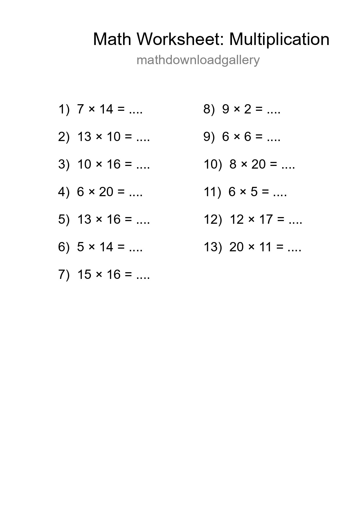 Free 13 Multiplication Math Worksheet For Grade 2 With Answers - Part 183
