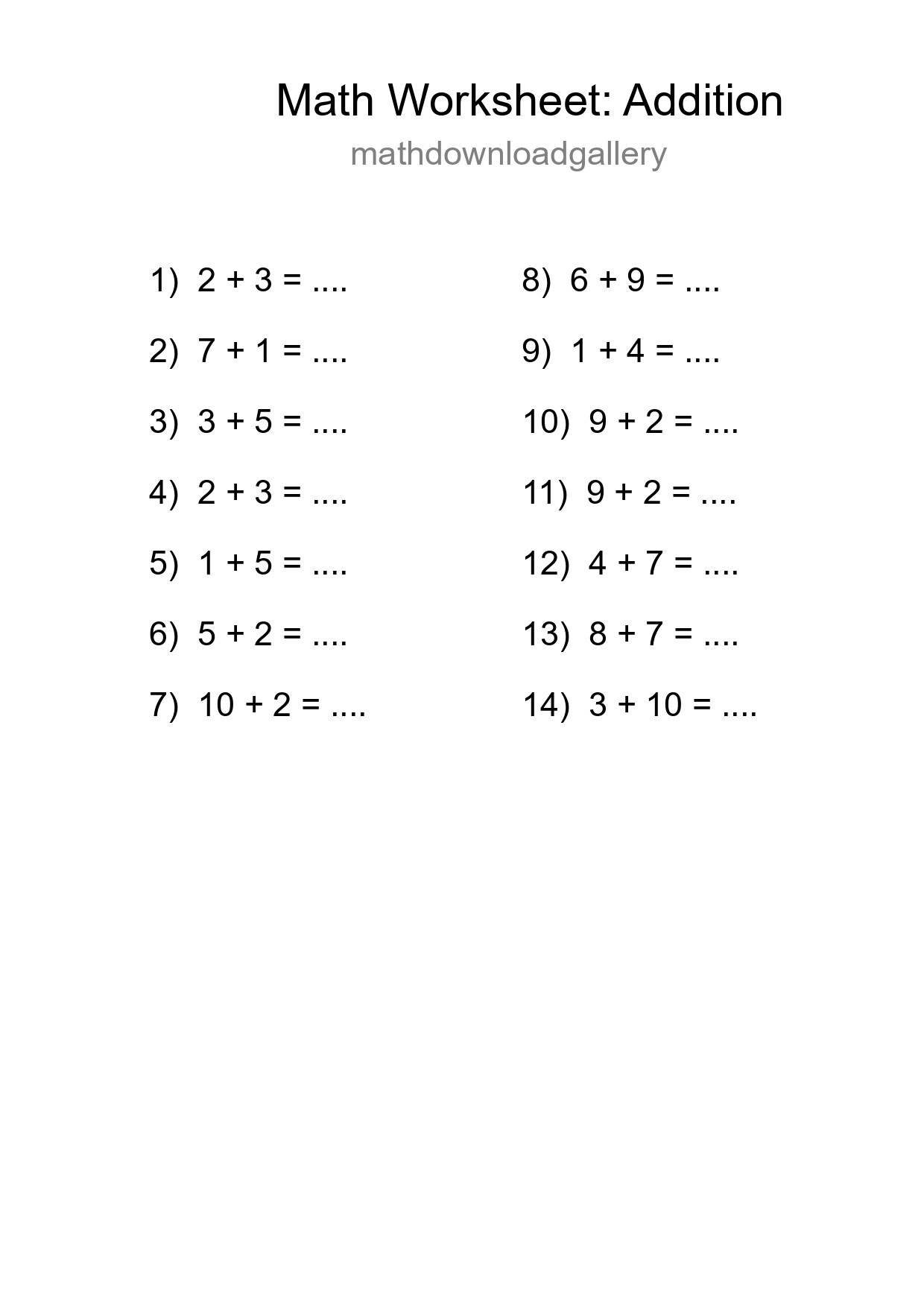 Free 14 Addition Math Worksheet For Grade 1 With Answers - Part 254