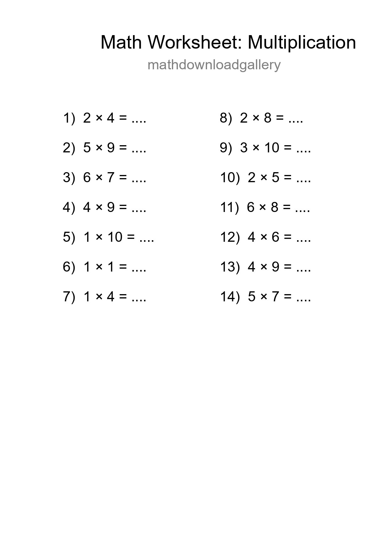 Free 14 Multiplication Math Worksheet For Grade 1 With Answers - Part 84