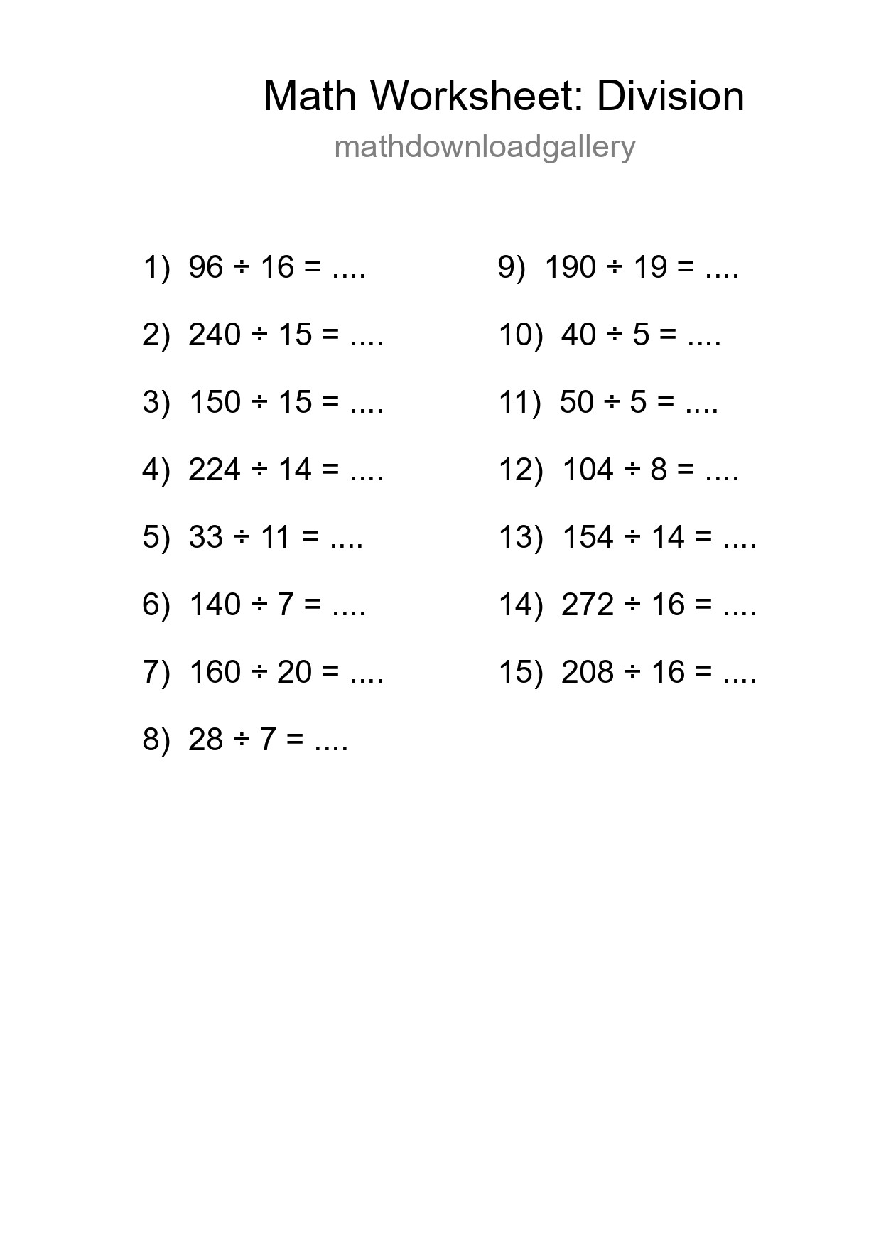 Free 15 Division Math Worksheet For Grade 2 With Answers - Part 257