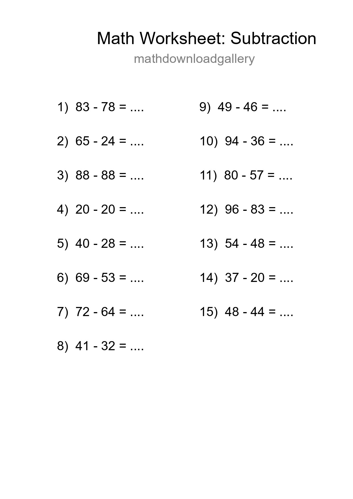Free 15 Subtraction Math Worksheet For Grade 3 - Part 74