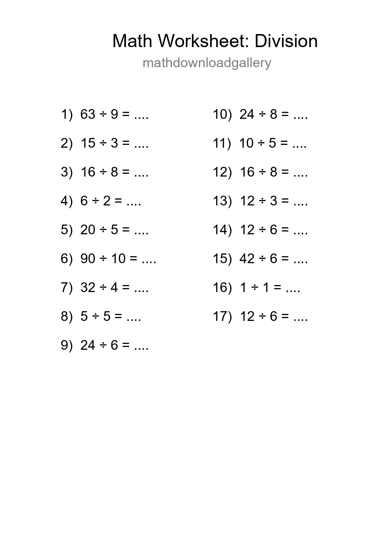 Free 17 Division Math Worksheet For Grade 1 - Part 268