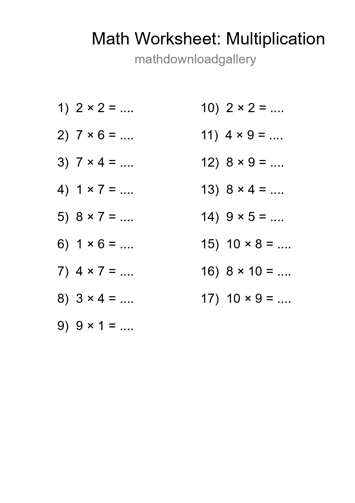 Free 17 Multiplication Math Worksheet For Grade 1 - Part 106