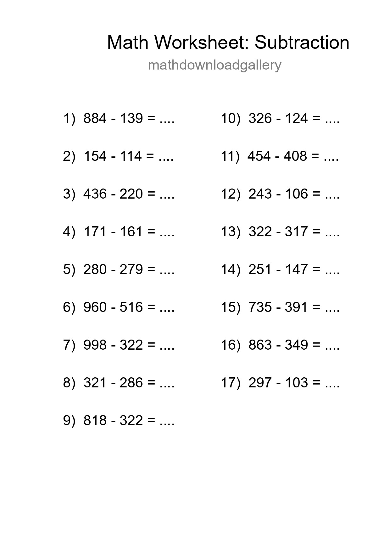 Free 17 Subtraction Math Worksheet For Grade 5 With Answers - Part 272