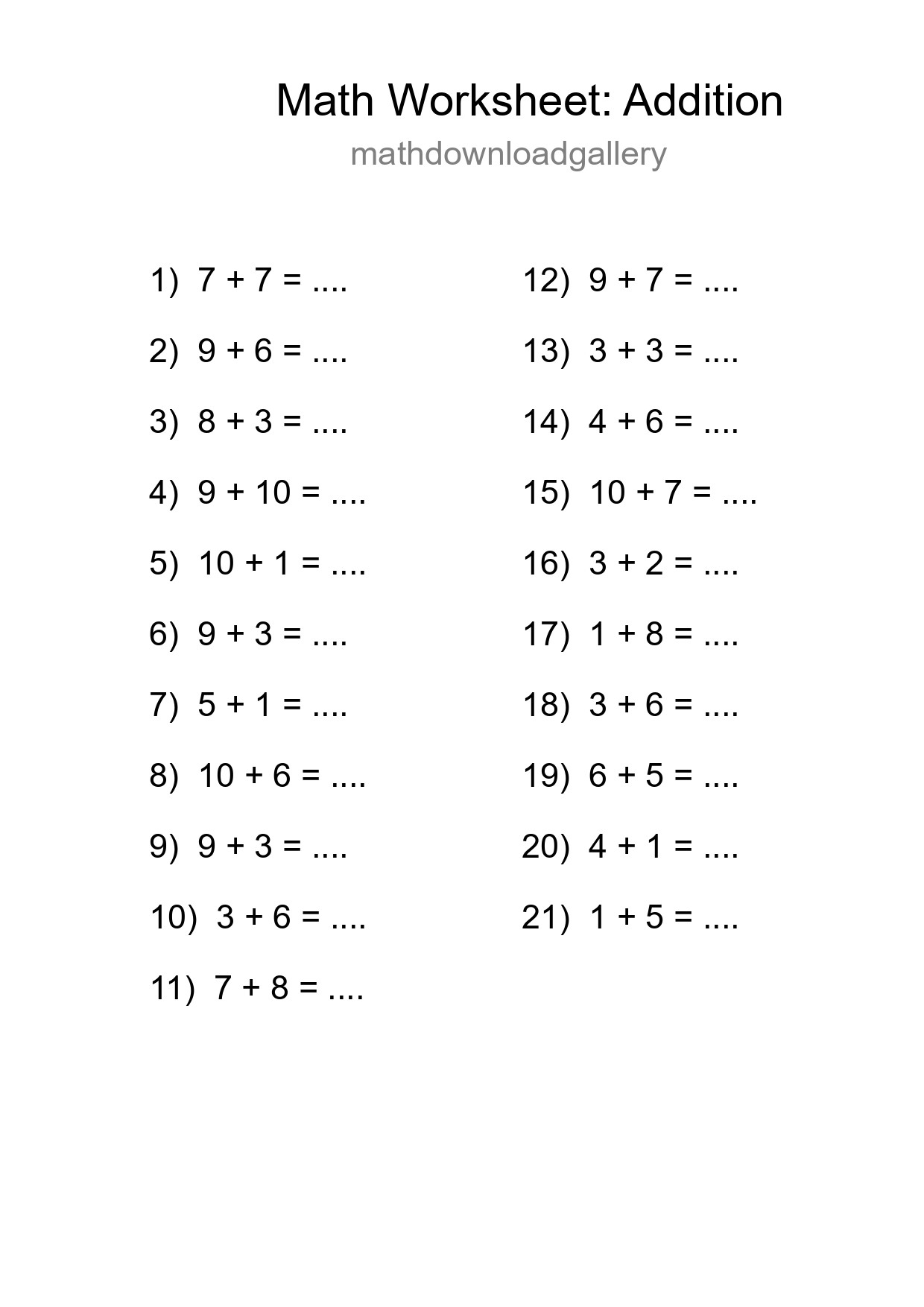 Free 21 Addition Math Worksheet For Grade 1 With Answers - Part 89