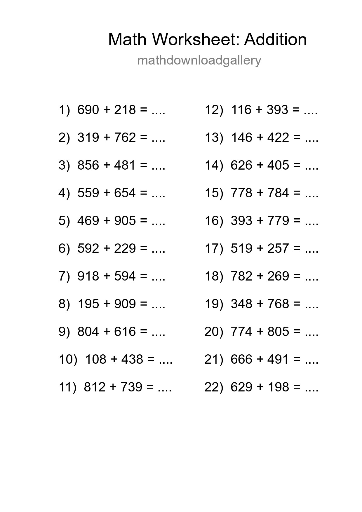 Free 22 Addition Math Worksheet For Grade 5 With Answers - Part 122