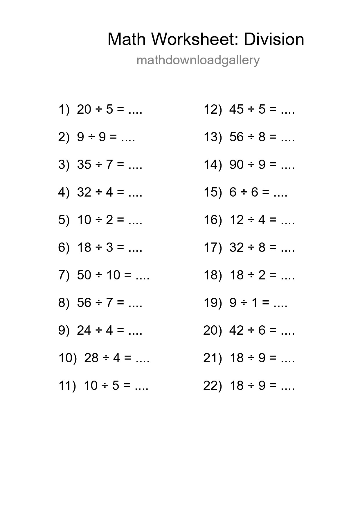 Free 22 Division Math Worksheet For Grade 1 - Part 290