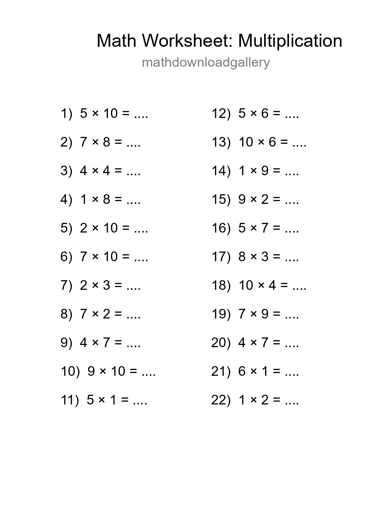Free 22 Multiplication Math Worksheet For Grade 1 - Part 238
