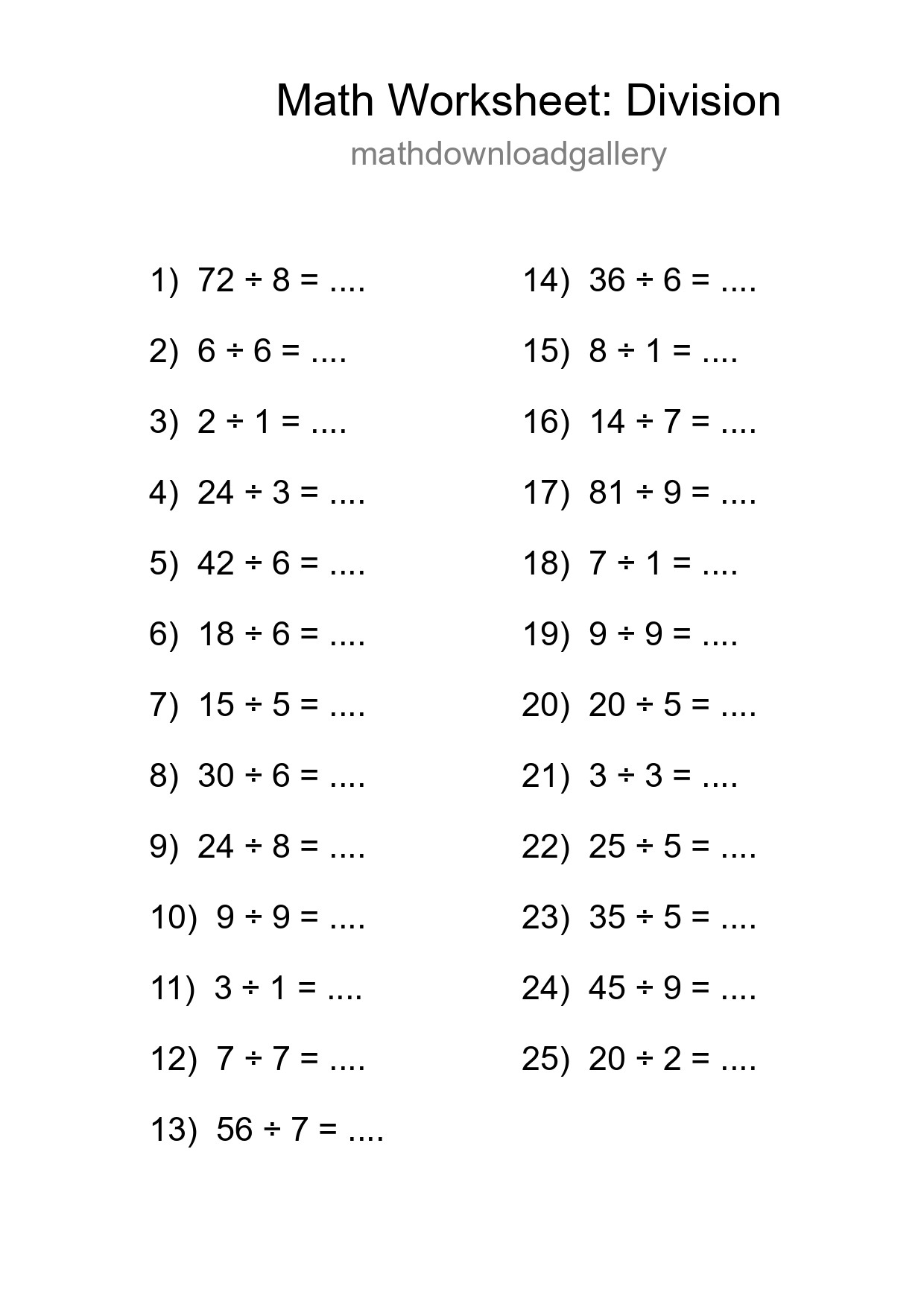 Free 25 Division Math Worksheet For Grade 1 - Part 191