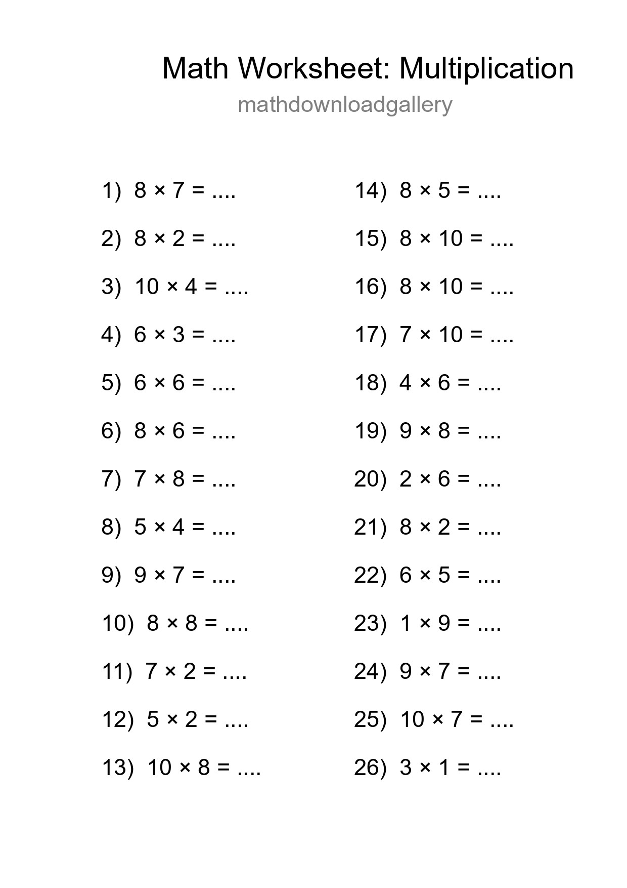 Free 26 Multiplication Math Worksheet For Grade 1 - Part 18
