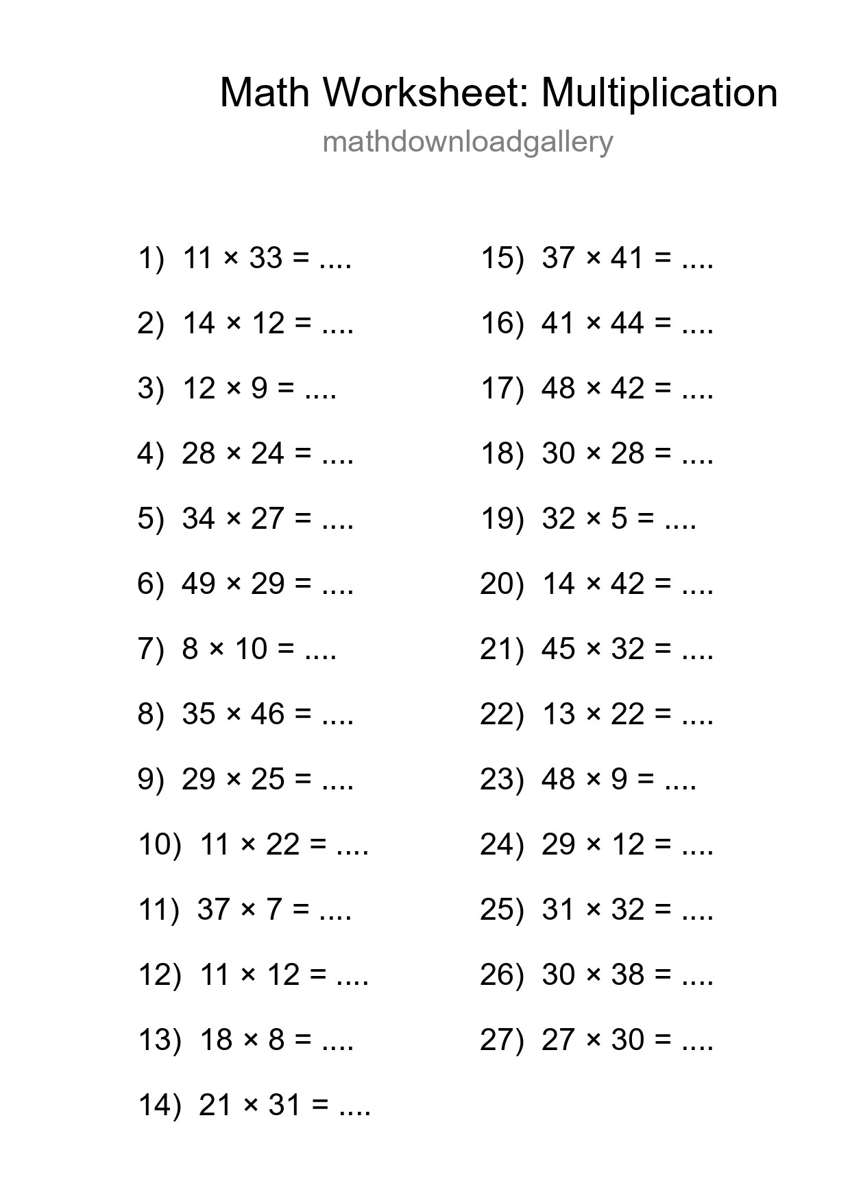 Free 27 Multiplication Math Worksheet For Grade 2 - Part 73