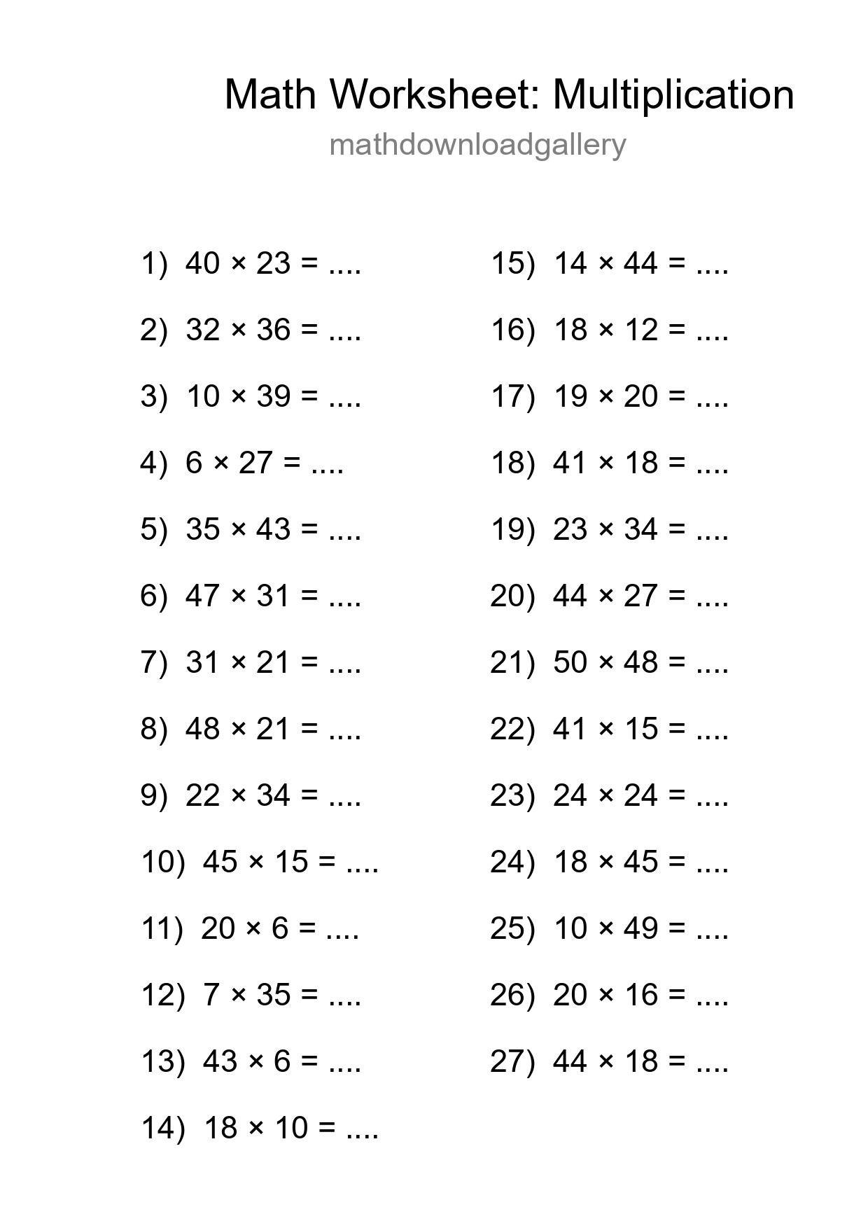 Free 27 Multiplication Math Worksheet For Grade 2 With Answers - Part 216