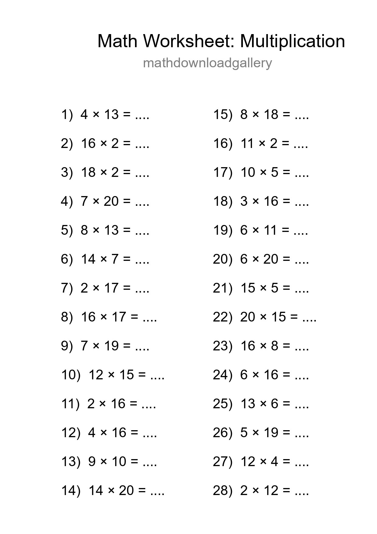 Free 28 Multiplication Math Worksheet For Grade 2 - Part 293
