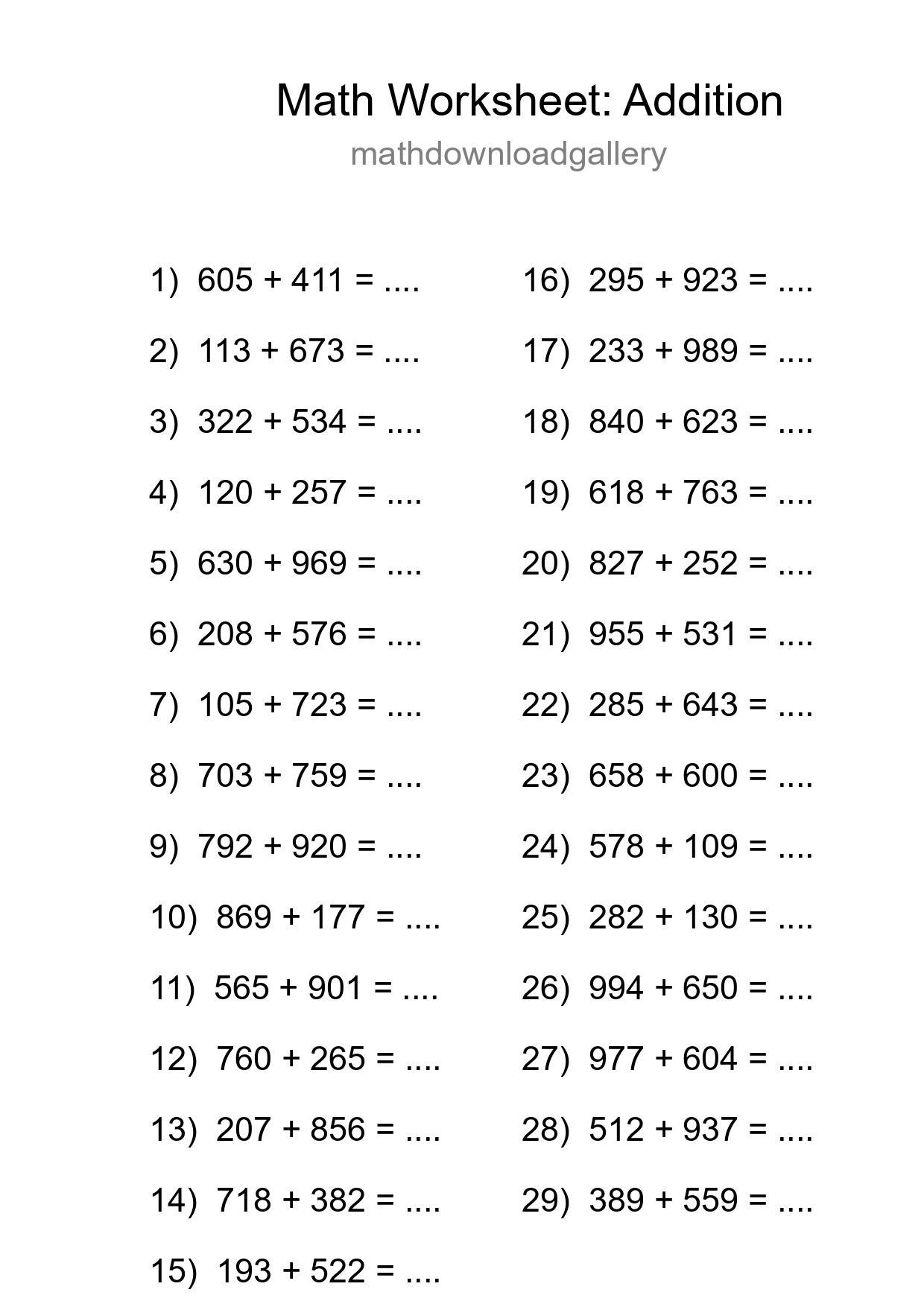 Free 29 Addition Math Worksheet For Grade 5 - Part 100
