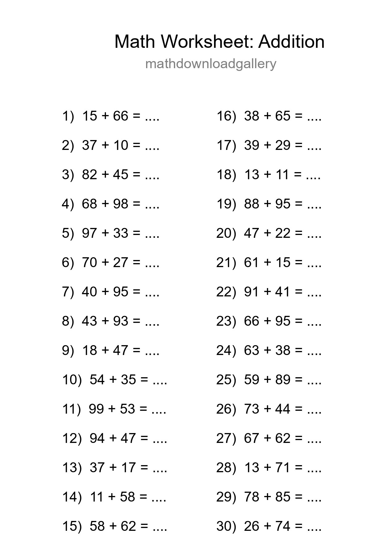 Free 30 Addition Math Worksheet For Grade 3 With Answers - Part 232