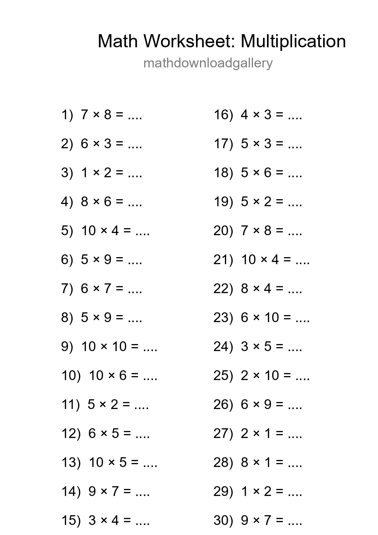 Free 30 Multiplication Math Worksheet For Grade 1 - Part 40