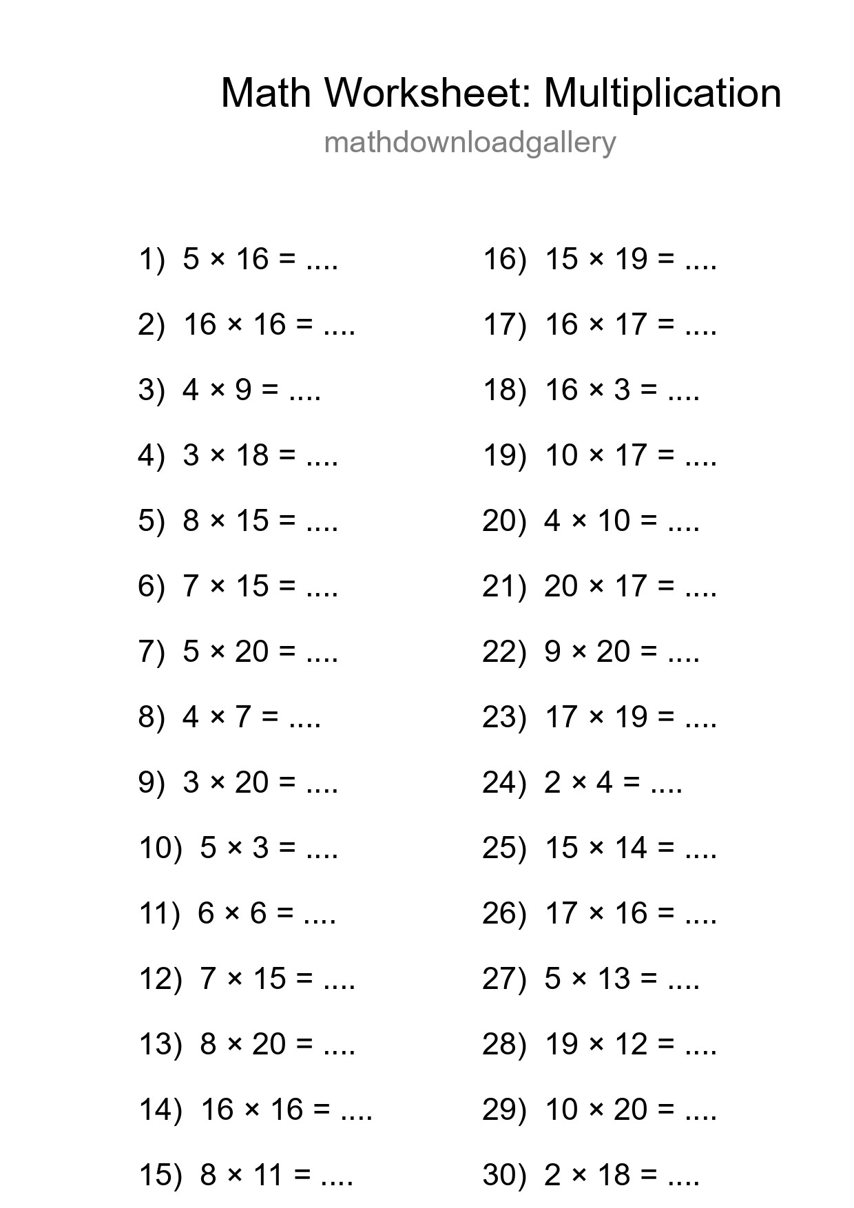 Free 30 Multiplication Math Worksheet For Grade 2 With Answers - Part 51
