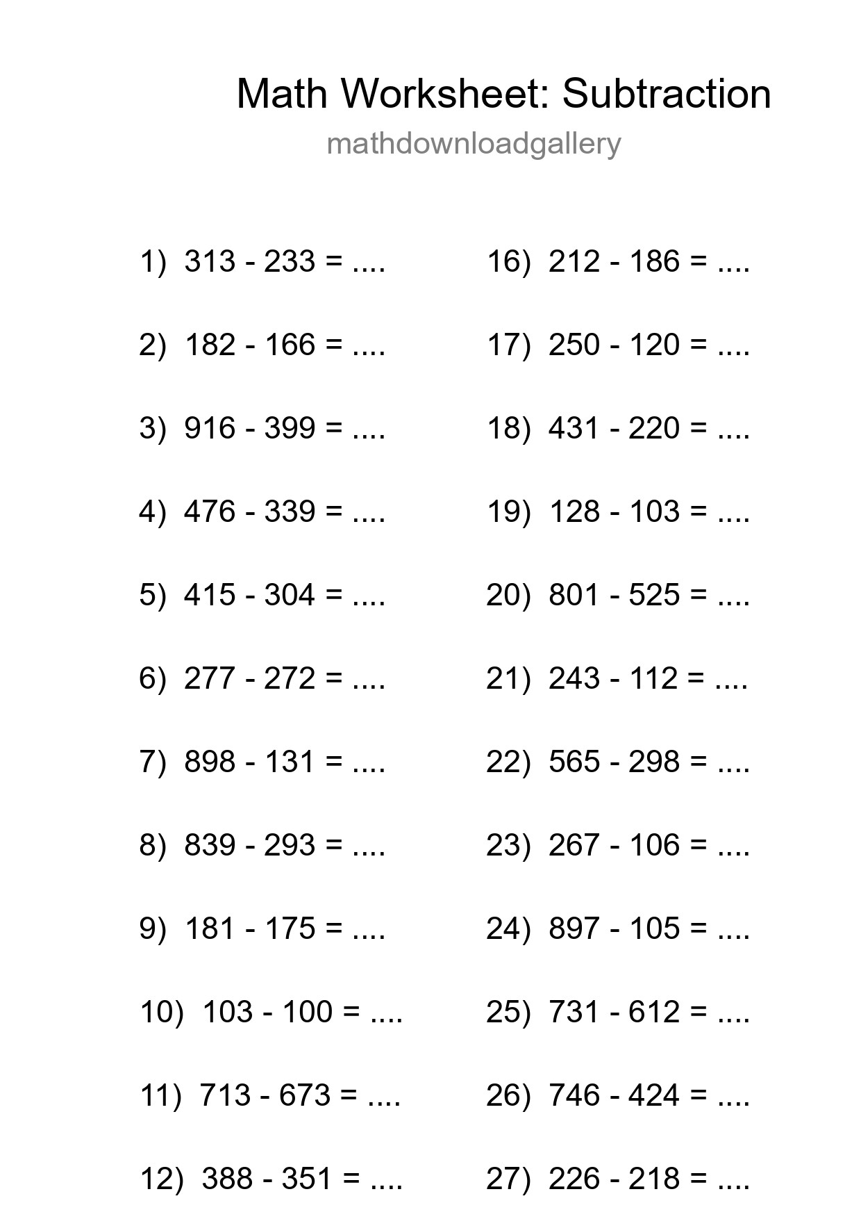 Free 30 Subtraction Math Worksheet For Grade 5 - Part 217