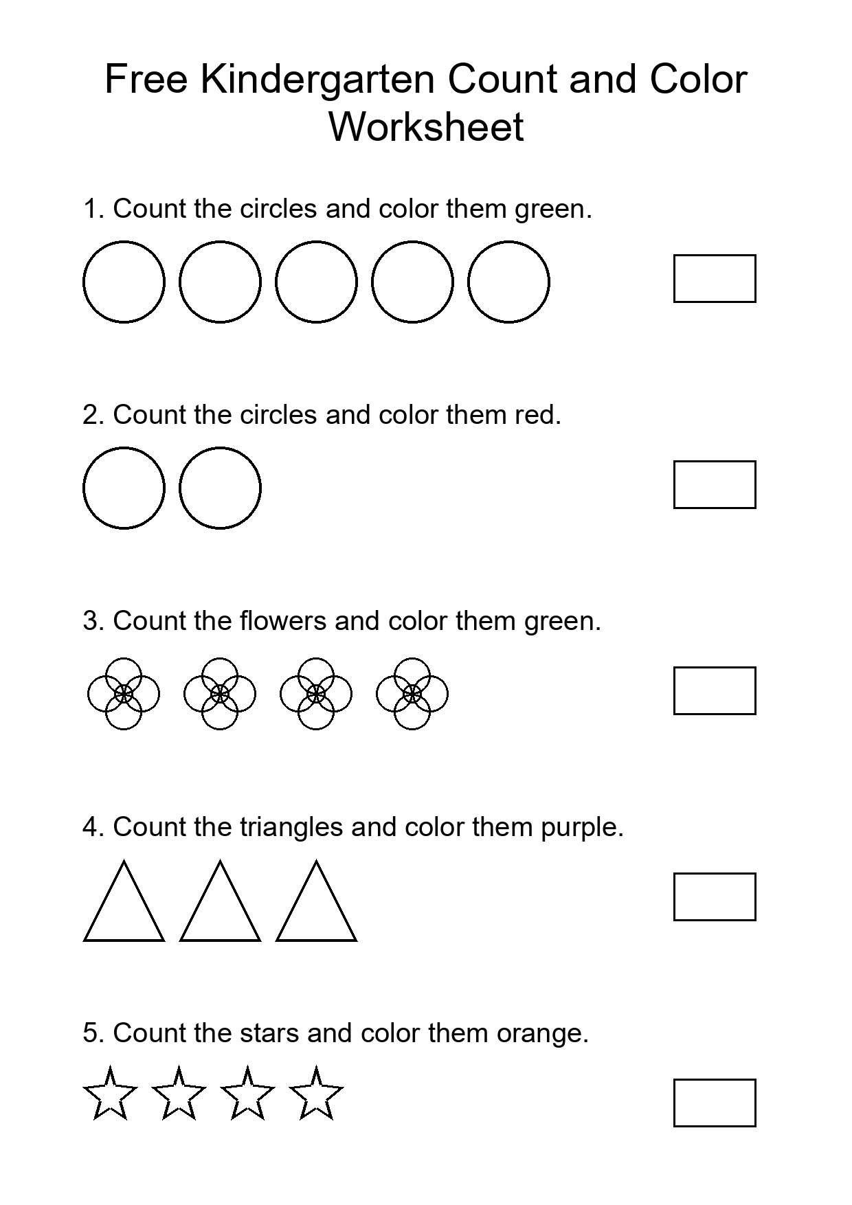 Free Kindergarten Count and Color Worksheet