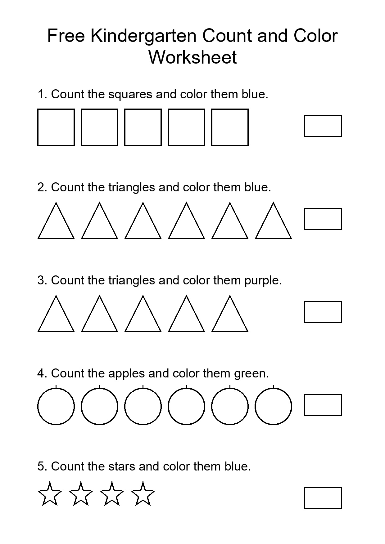 Free Kindergarten Count and Color Worksheet
