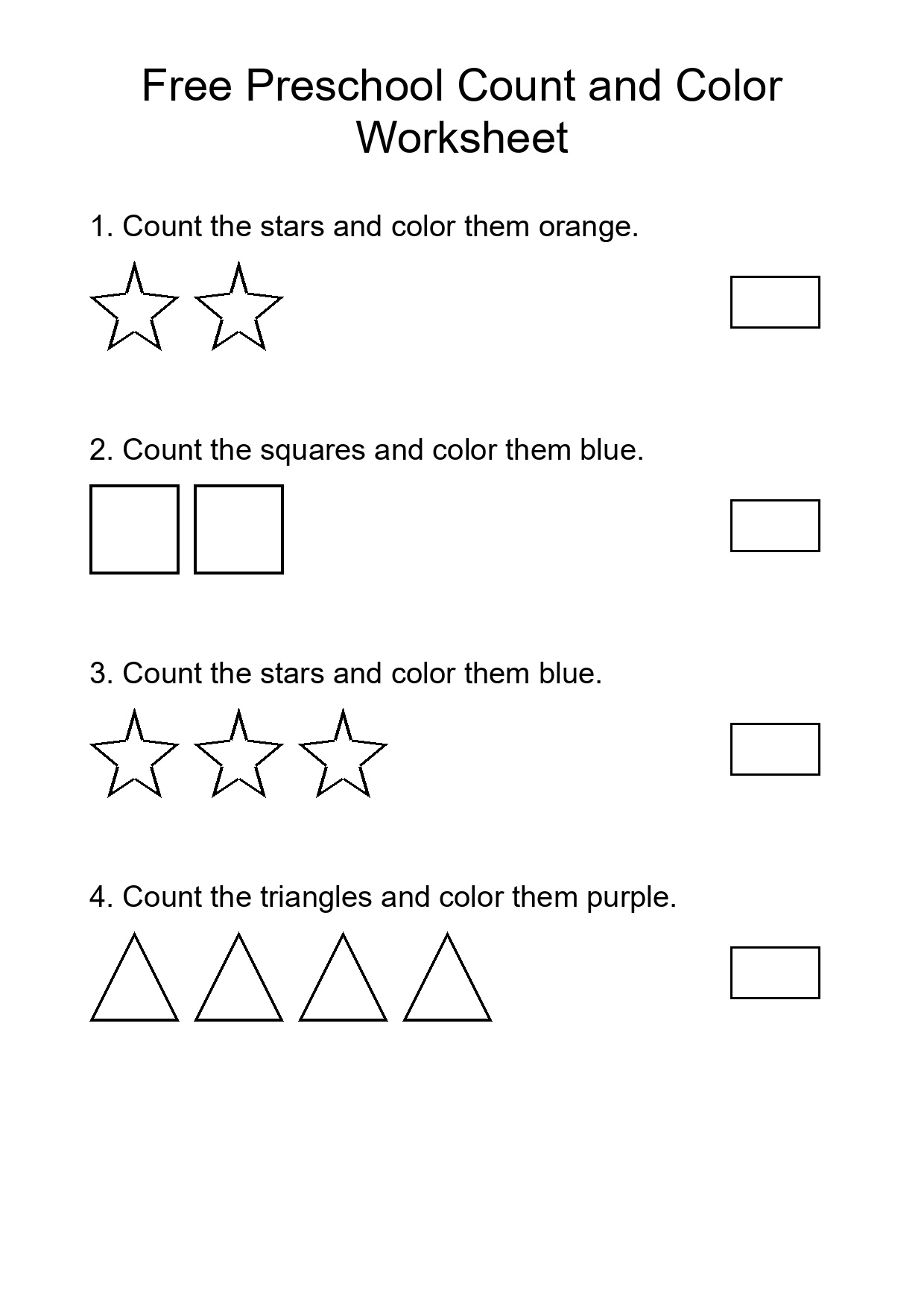 Free Preschool Count and Color Worksheet