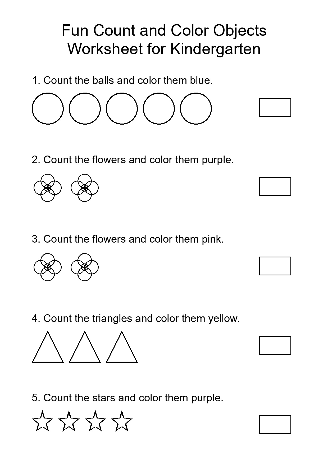 Fun Count and Color Objects Worksheet for Kindergarten