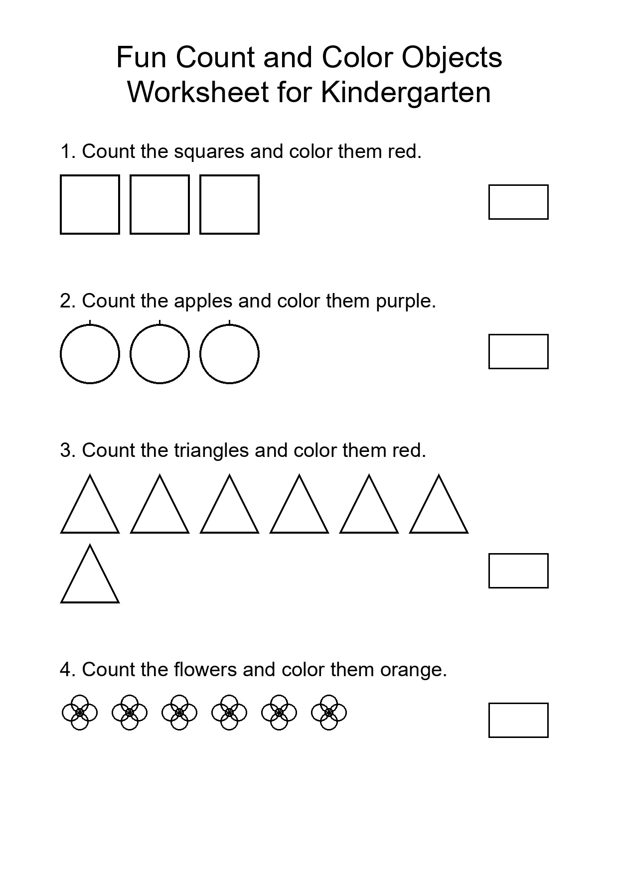 Fun Count and Color Objects Worksheet for Kindergarten