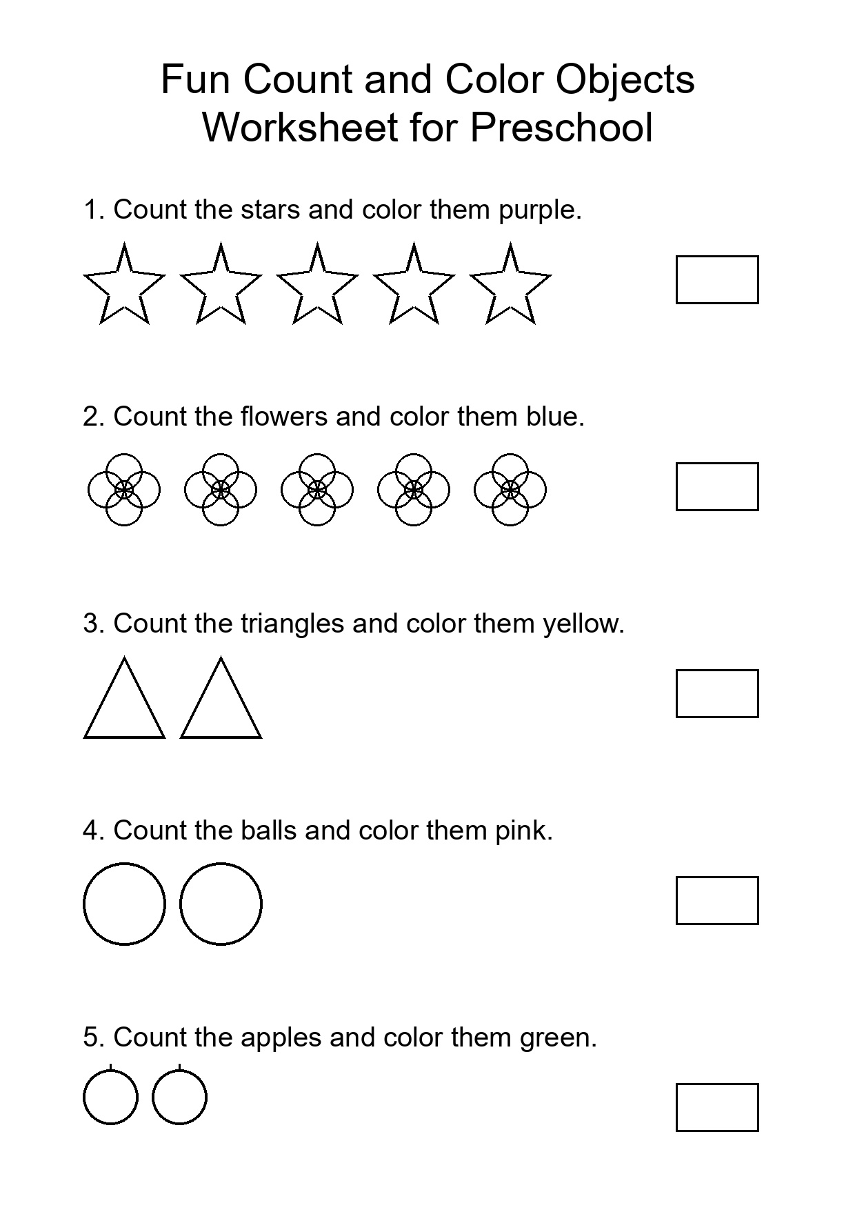 Fun Count and Color Objects Worksheet for Preschool