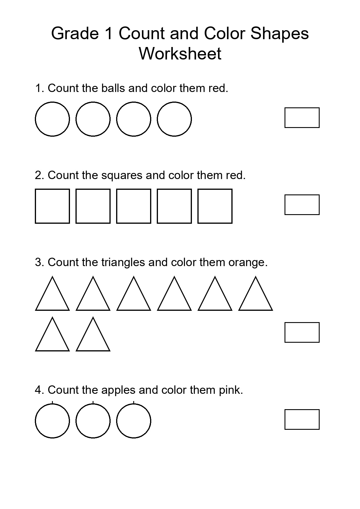 Grade 1 Count and Color Shapes Worksheet