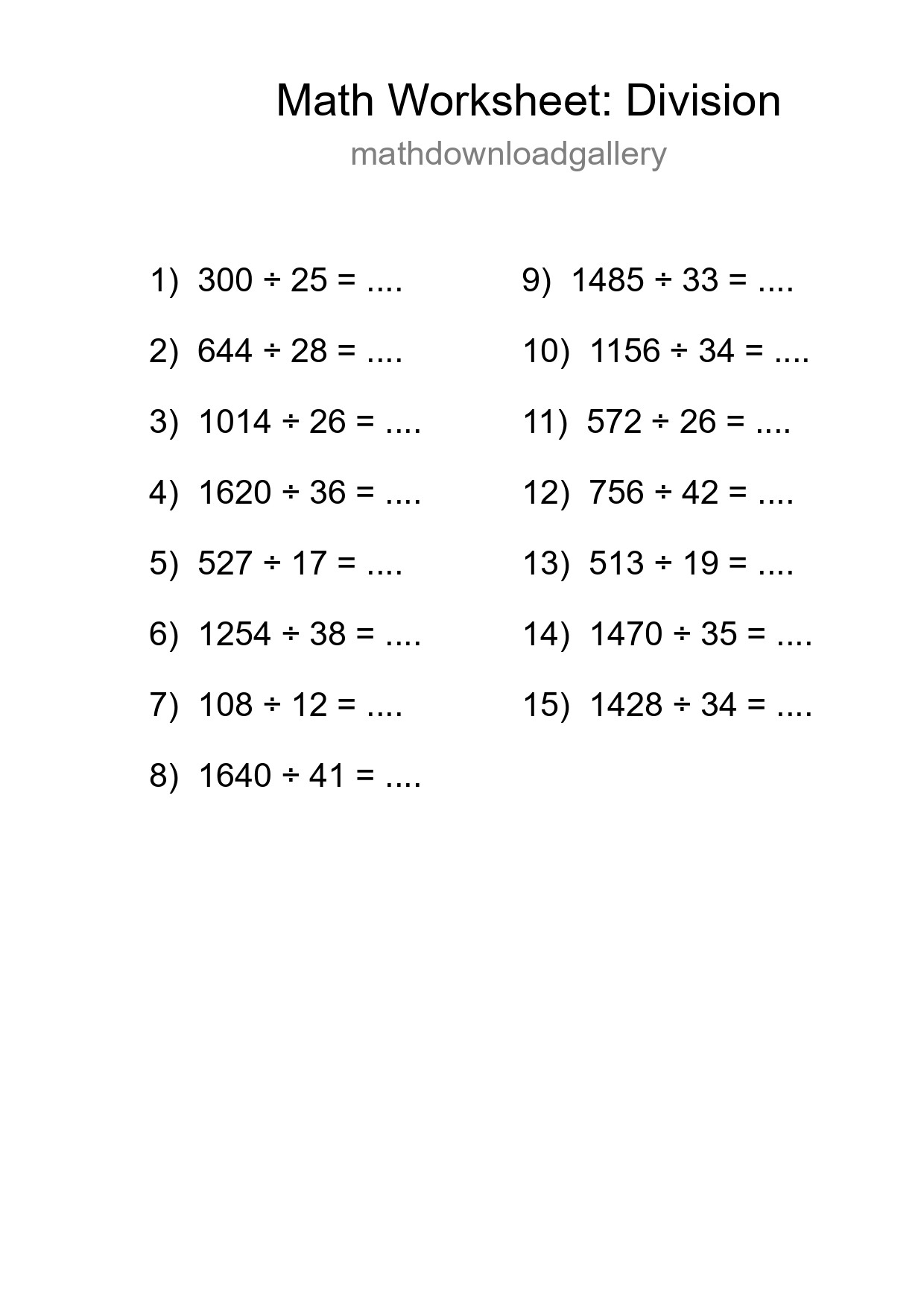 Grade 2 Division Practice Worksheet (15 Problems) - Part 92