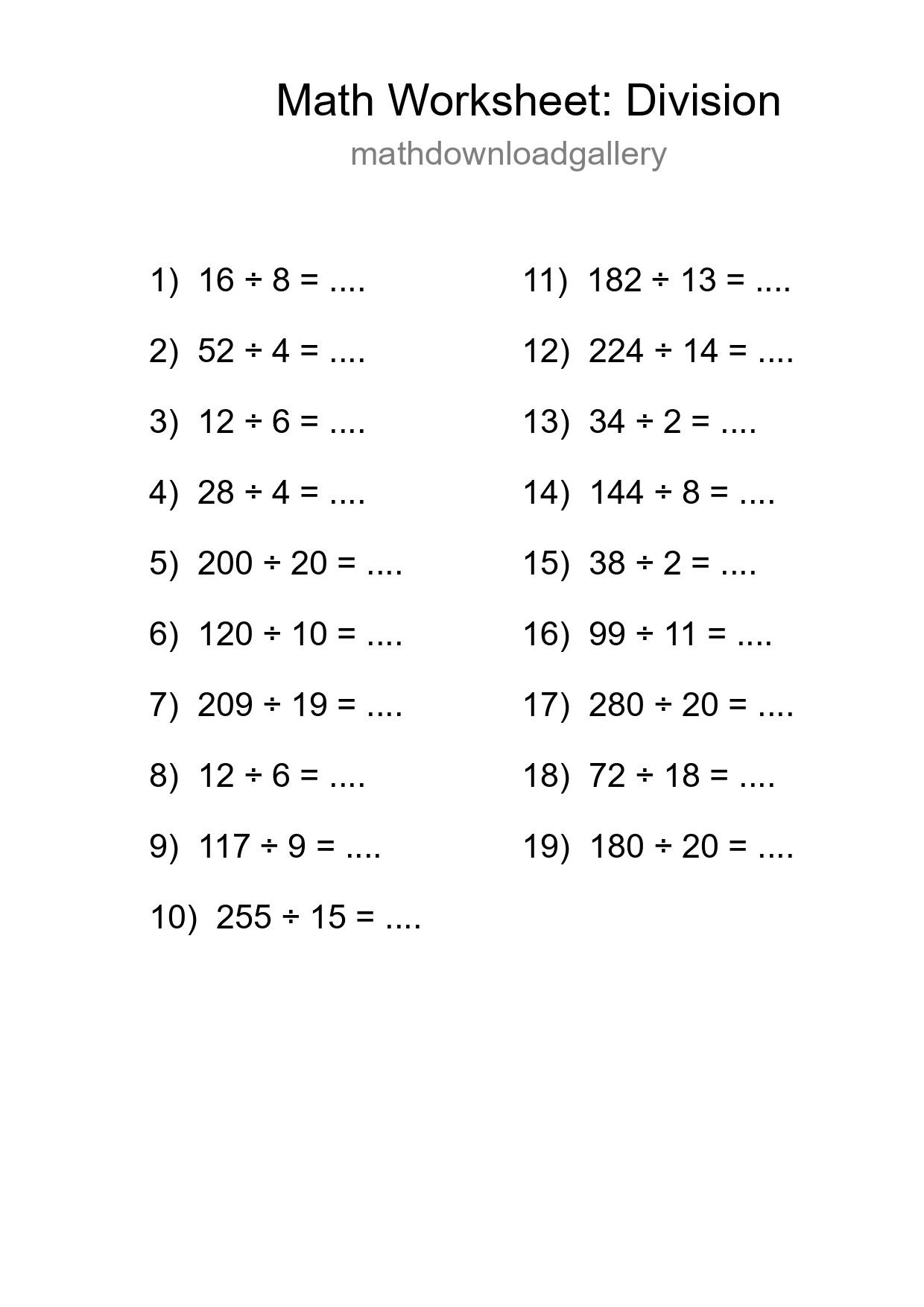 Grade 2 Division Practice Worksheet (19 Problems) - Part 37