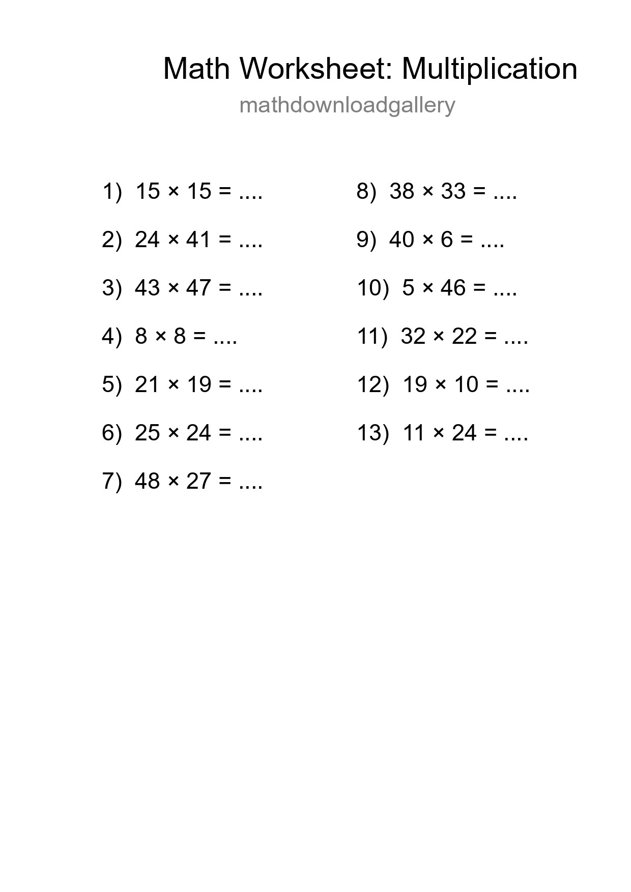 Grade 2 Multiplication Practice Worksheet (13 Problems) - Part 117