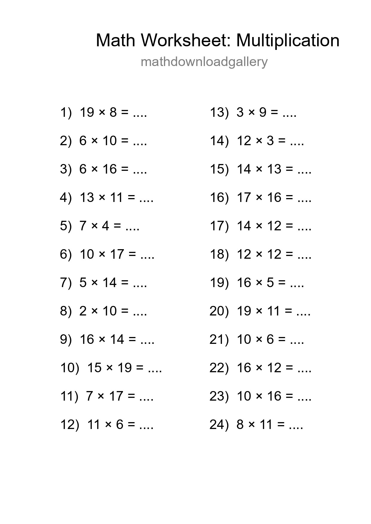 Grade 2 Multiplication Practice Worksheet (24 Problems) - Part 128