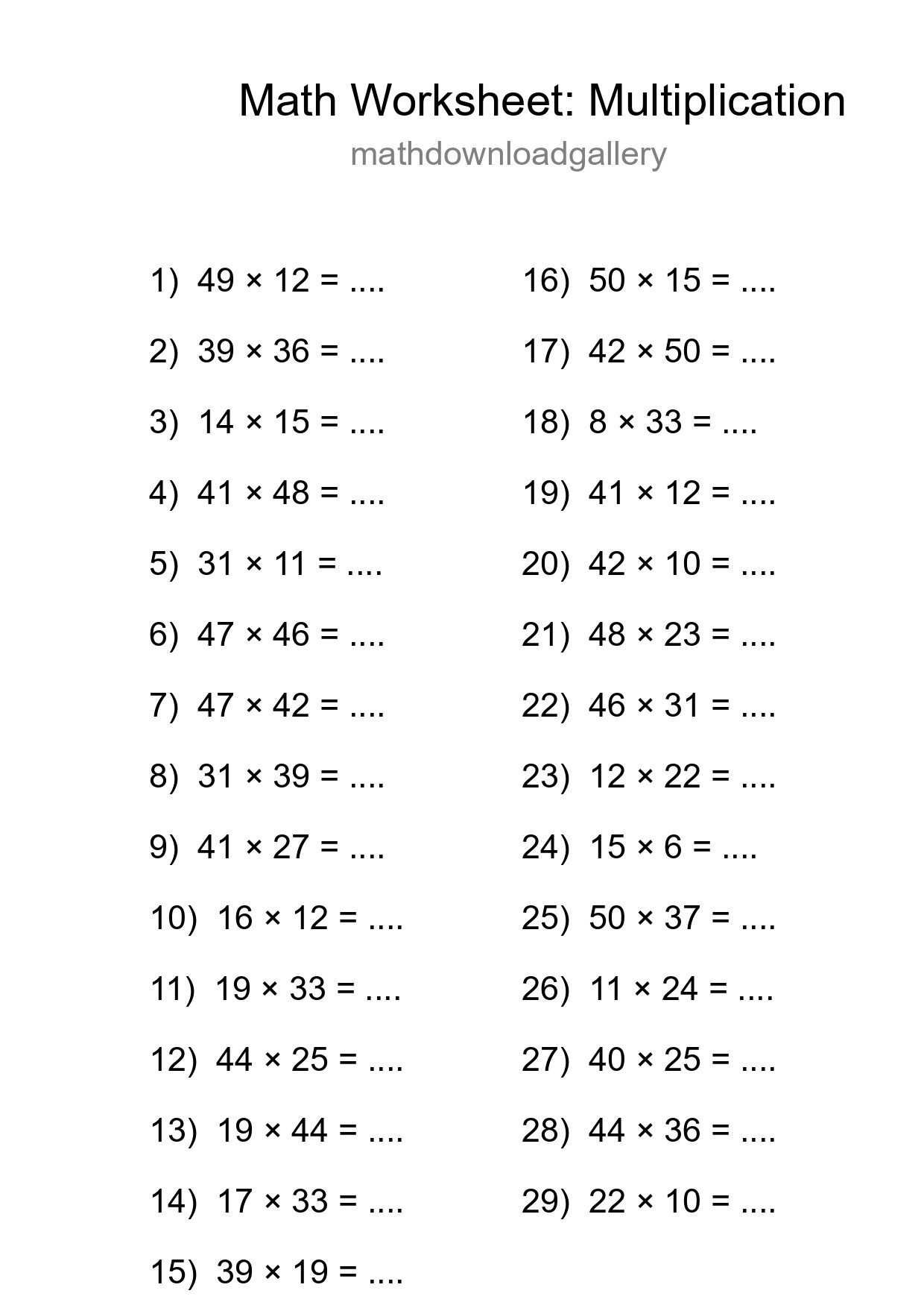 Grade 2 Multiplication Practice Worksheet (29 Problems) - Part 29