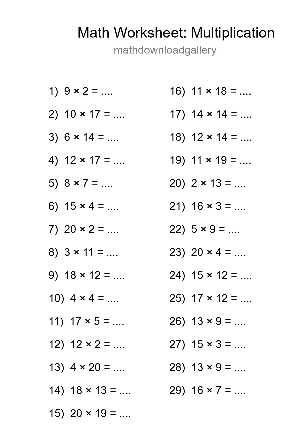Grade 2 Multiplication Practice Worksheet (29 Problems) - Part 7