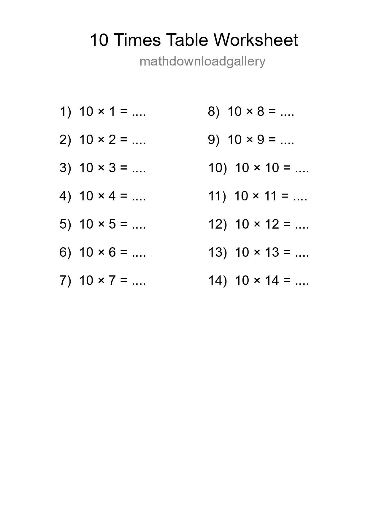 Grade 3 Multiplication Table 10 Practice - Part 229