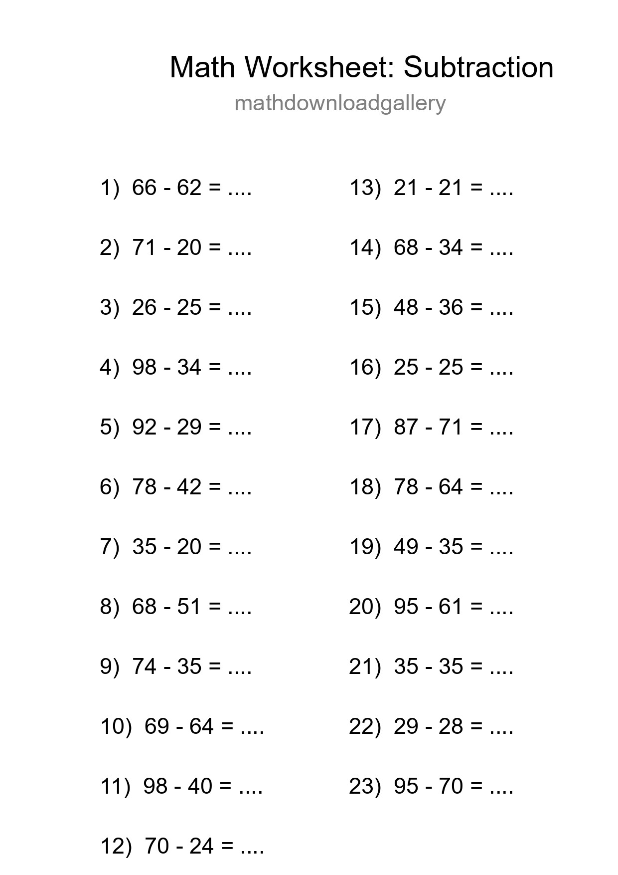 Grade 3 Subtraction Practice Worksheet (23 Problems) - Part 162